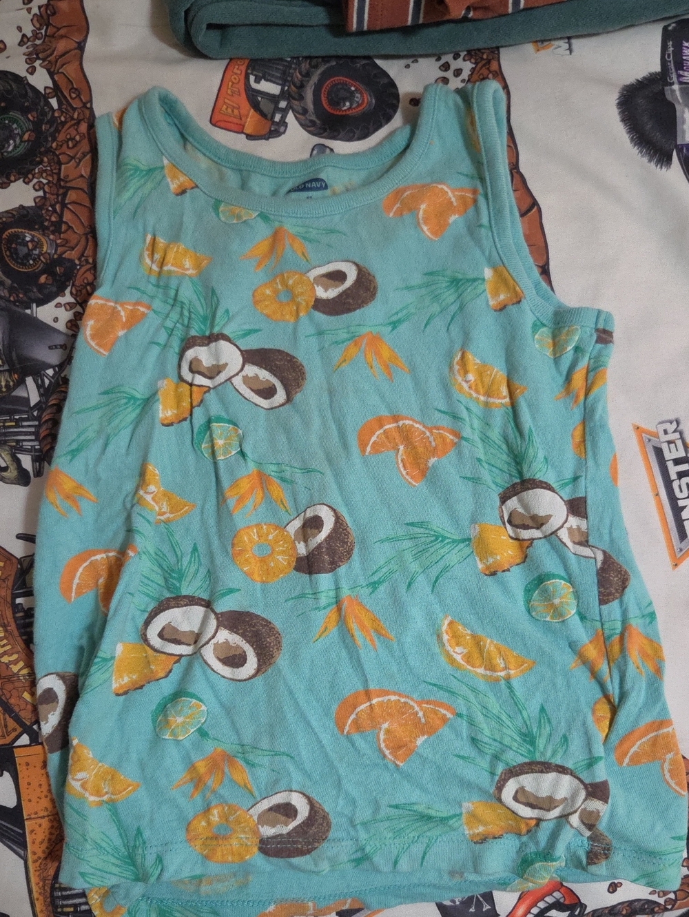 Children's Light Blue Tropical Coconut & Orange Tank Top